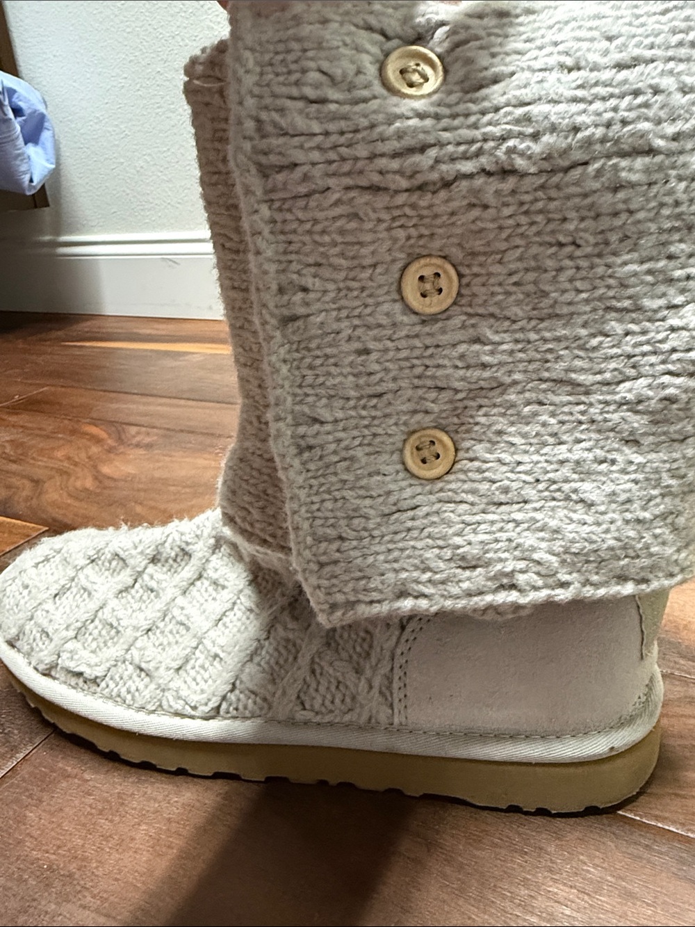 UGG Cream Cable Knit Slouch Boot with Button Accents - Picture 7 of 8